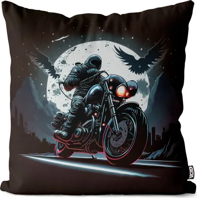 Produktbild von VOID Motorrad Rocker Mond Adler Kissenbezug Kissenhülle sofa couch wohnzimmer dekoration wasserfest Outdoor Garten Kissen bezug deko