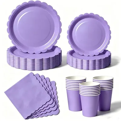 Image de Lot de 50 assiettes et serviettes en papier jetables, idéal pour les fêtes