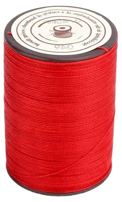 Produktbild von Gewachster Lederfaden, Polyester, 0,45 mm, 160 m Rolle, Rot, mit Nadeleinfädler