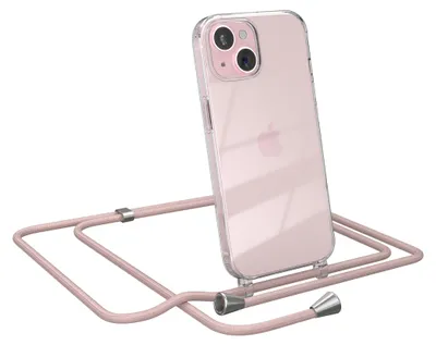 Produktbild von EAZY CASE Handykette kompatibel mit Apple iPhone 15, Handyhülle mit Umhängeband, Handykordel, Schutzhülle Clear, Band in Rosa