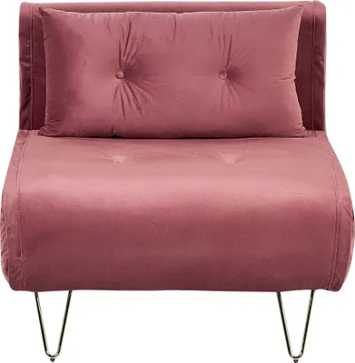 Produktbild von BELIANI Einzelsofa Rosa Samtstoff Zierkissen Metallbeine in Gold Schlaffunktion verstellbare Rückenlehne Minimalistisch Glamourös Wohnzimmer
