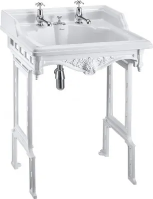 Produktbild von Casa Padrino Jugendstil Stand Waschtisch Weiß / Weiß mit 2 Hahnlöchern - Barock Waschbecken Barockstil Antik Stil