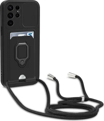 Image de Coque pour Samsung Galaxy S22+ 5G, dos rigide noir + dragonne