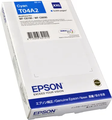 Produktbild von Epson WF-C8190 / WF-C8690 Ink Cartridge XXL Cyan, Hohe (XL-) Ausbeute, Cyan, Tinte auf Pigmentbasis, 1 Stück(e), 8000 Seiten, Einzelpackung
