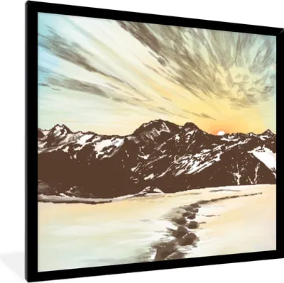 Produktbild von MuchoWow® MuchoWow® Gerahmtes Poster Meer - Berge - Sonne 40x40 cm - Poster mit zchwarzem Bilderrahmen - Mit Rahmen - Wanddekoration Schlafzimmer