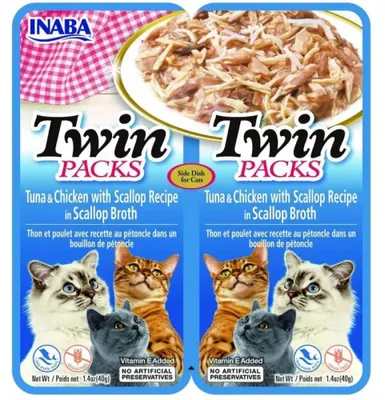 Obrázok produktu pre INABA CAT Twin Tuna s kuracím mäsom a mušliami v bujóne – pochúťka pre mačky – 2x40g
