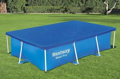 Immagine prodotto di Copertura per piscina Unyqoos® per piscine rettangolari, telo in polietilene, colore blu, dimensioni 2,64 m x 1,74 m x 61 cm, con cordini di fissaggio