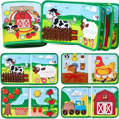 Immagine prodotto di Libro sensoriale Montessori "La fattoria degli animali" con chiusura a velcro per bambini