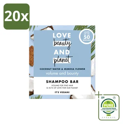 Productafbeelding van 20 x Love Beauty and Planet Shampoo Bar - Kokoswater & Mimosabloem - 90 g - Grote verpakking - 20 stuks