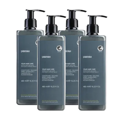 Produktbild von ANYAH Haarspülung 4 x 480 ml – Mit Sheabutter und Sonnenblumenkernöl – Feuchtigkeit & Pflege für gesundes Haar