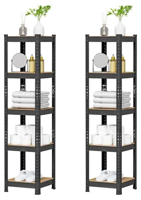 Image de Étagère métallique à 5 niveaux - 37x37x150 cm - Étagères réglables - Style industriel - Pour cuisine et salon - Lot de 2
