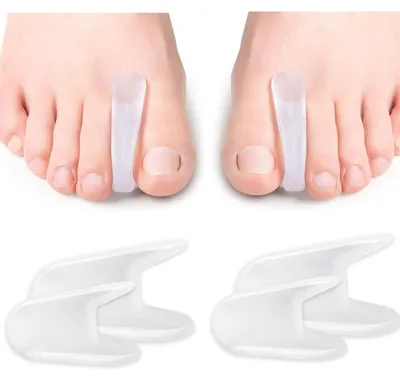 Produktbild von Gel Hallux Valgus Zehenspreizer 4x Silikon Zehentrenner entlasten Ballen, geeignet für überlappende Zehen Fuß Korrektur Alltag