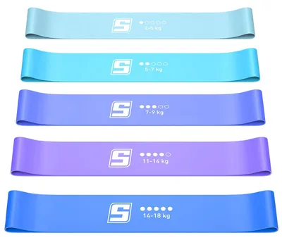 Zdjęcie produktu dla Zestaw opasek fitness SURFOU z 5 różnymi mocami, przyjaznymi dla skóry, opaskami oporowymi do treningu siłowego, z torbą do przenoszenia, do budowania mięśni, pilatesu, jogi i treningu rehabilitacyjnego