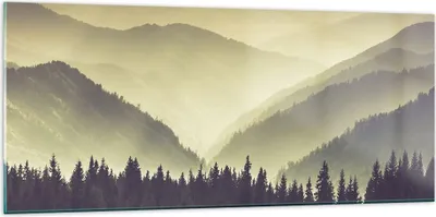 Produktbild von Bilder auf glas - Berge Wald Natur - 120x50cm - Glasbilder - Wandbilder - Kunstdruck - zum Aufhängen bereit - Wanddekoration aus Glas - Glas Bilder - Wandbild auf Glas - Einteilig - GAB120x50-3820