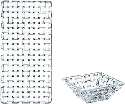 Productafbeelding van Dienblad Set - Serveerschalen - Borrelhapjes Presenteren - 3 Delig Kristal - 28 x 14 cm - Transparant