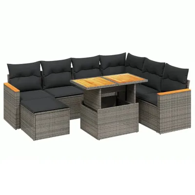 Produktbild von vidaXL 8-tlg. Garten-Sofagarnitur mit Kissen Grau Poly Rattan