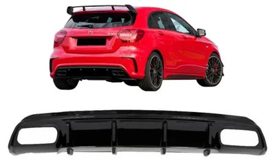 Image de Diffuseur arrière noir pour MERCEDES Classe A W176, modèle restylé 2012-2018, style A45.