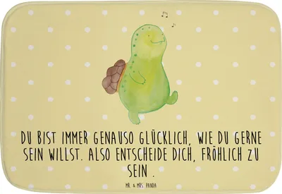 Produktbild von Mr. & Mrs. Panda Bad Fußmatte Schildkröte Pfeifen - Gelb Pastell - Geschenk, Lebensfreude, Depression, Badteppich, Teppich, Badematte, Schildkröten, Badezimmerteppich