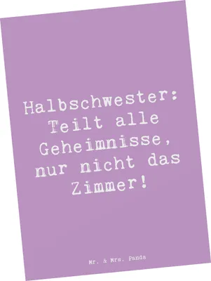 Produktbild von Mr. & Mrs. Panda Postkarte Spruch Halbschwester Geheimnisse - Lavendeltraum - Geschenk, Verwandte, Patchworkfamilie, bildkarte, Postkarten, Jubiläen, besondere Beziehung