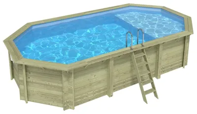 Produktbild von Pool NEMO 7.3 x 3.97 - H.1.45 m mit Liegefläche, hellblau, auf Rahmen - ohne Betonieren