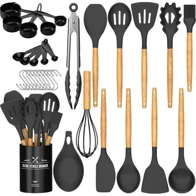 Produktbild von 24-teiliges Küchenutensilien-Set aus Silikon und Holzgriff, hitzebeständig