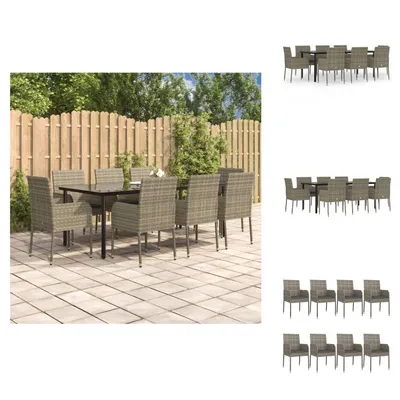 Produktbild von vidaXL 9-tlg. Garten-Essgruppe mit Kissen Schwarz und Grau Poly Rattan -  Gartenmöbel-Sets