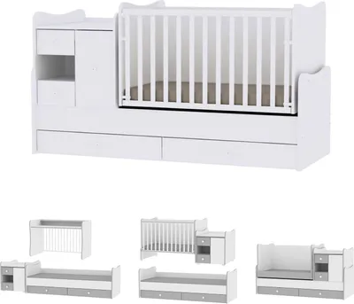 Produktbild von Lorelli Babybett, Jugendbett 3 in 1 Mini Max umbaubar, für 2 Kinder gleichzeitig weiß