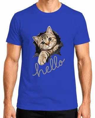 Imagen del producto de Camiseta para hombre con estampado "Hola, gatito lindo", diseño sarcástico, color azul, talla L