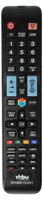 A black remote control with various buttons and labels.