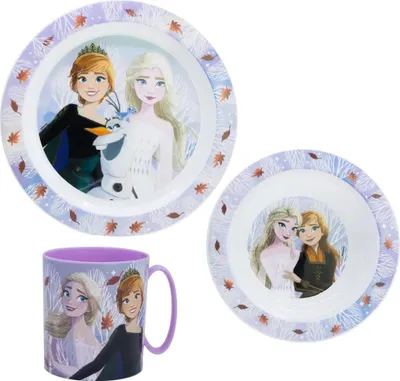 Produktbild von Disney Die Eiskönigin Elsa Kinder Geschirr-Set 3 teilig Becher Teller Schüssel
