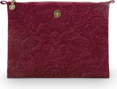 Image de Pip Studio trousse de toilette Cosmetic Flat Pouch Velvet Quiltey Days Red bordeaux