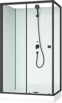 Image de Cabine de douche rectangulaire 110x80x197 cm - Porte coulissante - Fonds Blancs & Profilés Noir Mat