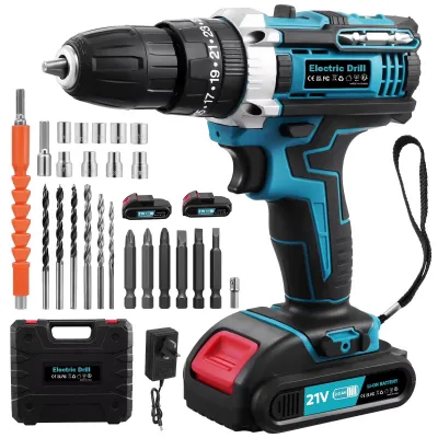 Immagine prodotto di Trapano avvitatore a batteria - 21 V - 50 Nm - 2 velocità - Set di accessori da 30 pezzi - Batteria inclusa - Colore: blu