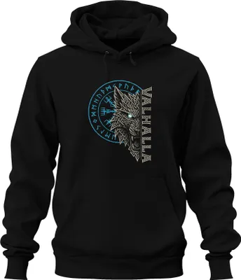 Produktbild von Wikinger Wolf Vegvisir Runenkompass Valhalla nordische Mythologie Uni Hoodie Kapuzenpullover, Schwarz, XL