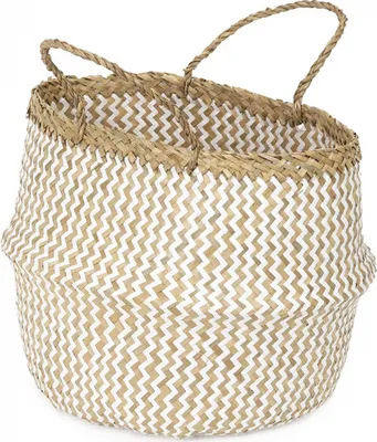 Produktbild von Aufbewahrungskorb Belly mit Griff – Seegras – 35 x 32 cm – natur weiß