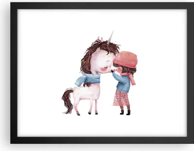 Produktbild von Gerahmtes Poster - Schwarzer Rahmen - Einhorn Mädchen Kinder - 40x30 cm - Wand Bild - Wanddeko - Wandbilder - Kunstposter - Wandposter - Bilderrahmen - Bilder - Kunstdruck - P2BAA40x30-4733