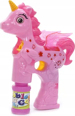 Produktbild von Seifenblasenpistole Einhorn mit Licht & 2x Flüssigkeit - Magischer Bubble Gun Spaß für Kinder
