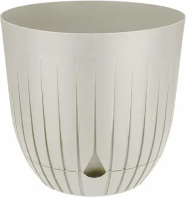 Zdjęcie produktu dla Doniczka BRITTA kremowa 21 cm z podstawką – elegancka doniczka ryflowana do salonu i balkonu