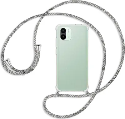 Produktbild von Handykette Backcover-Schutzhülle mit Band (Metall silberfarben) für Xiaomi Redmi A1 (6.52'') - weiß/grau kariert