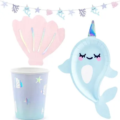 Produktbild von Narwal Partyset zum Kindergeburtstag Unterwasser Geburstag Deko Dekoration 45 tlg.