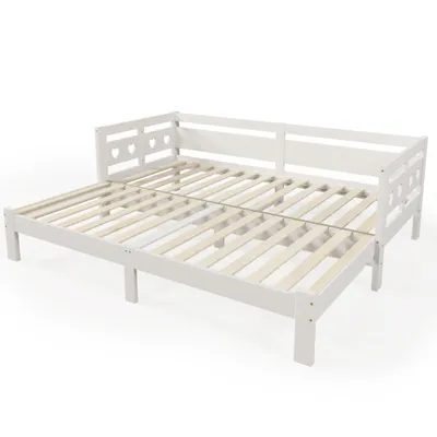 Produktbild von Daybett Tagesbett ,Ausziehbar Bett,90*200cm,Kiefer massiv, mit 2. Schlafgelegenheit und Rollrost Herzform Bett