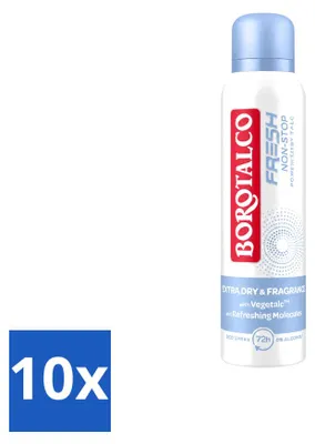 Productafbeelding van 10 x Borotalco Fresh Non-Stop Deodorantspray - 150 ml - Voordeelverpakking - 10 stuks