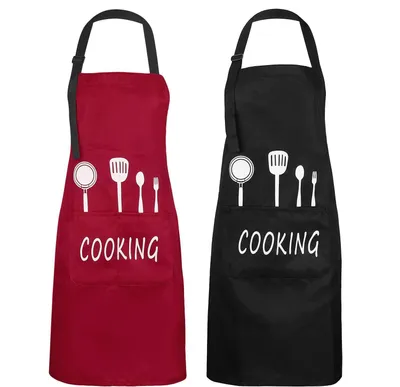 Produktbild von Schürzen Set 2-teilig wasserdicht mit 2 Taschen und verstellbarem Nackenband für Küche und Grill Rot und Schwarz