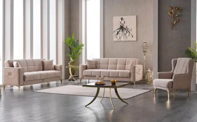 Immagine prodotto di Set completo di divani a tre posti poltrona 3 pezzi in tessuto divano divano cuscini di seduta