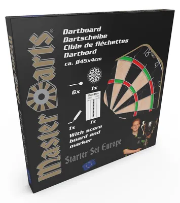 Obrázok produktu pre Štartovacia sada Masterdarts na šípky Sisalová doska, 6 šípok, skóre a značky - 45Ø x 4 cm