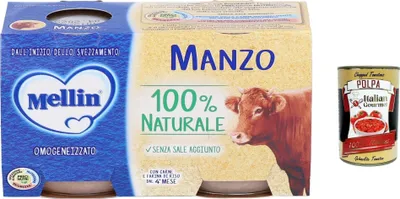 Produktbild von 6x Mellin Di Manzo, Rindfleisch Natural, 2x 80 g + Italian gourmet polpa 400g