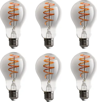 Image de 6 x LED Spiral Filament Ampoule A60 5W E27 verre fumé 100lm extra blanc chaud 1800K DIMMBAR