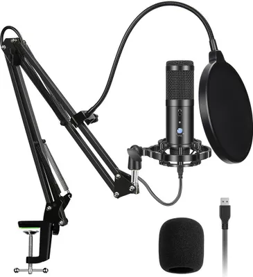 Image de Microphone USB Surveillance 48KHz / 16Bit sans latence Ordinateur USB Condensateur Microphone cardioïde avec bouton de coupure du son