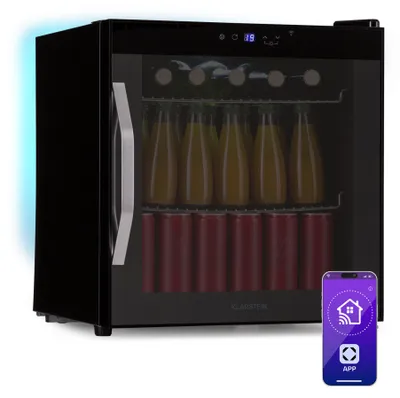 Image de Klarstein Coachella 50 Onyx Réfrigérateur à Boissons - 47 L, WiFi, Éclairage LED 7 Couleurs, Porte Vitrée,Tactile, 5-18 °C, 2 Clayettes, Vitrine à Boissons Réfrigérée, Noir