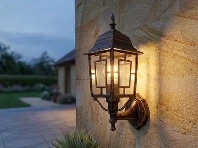 Produktbild von Außenwandleuchte, Wandlaterne stehend Rostfarbig antik mit E27 LED, Höhe 41cm